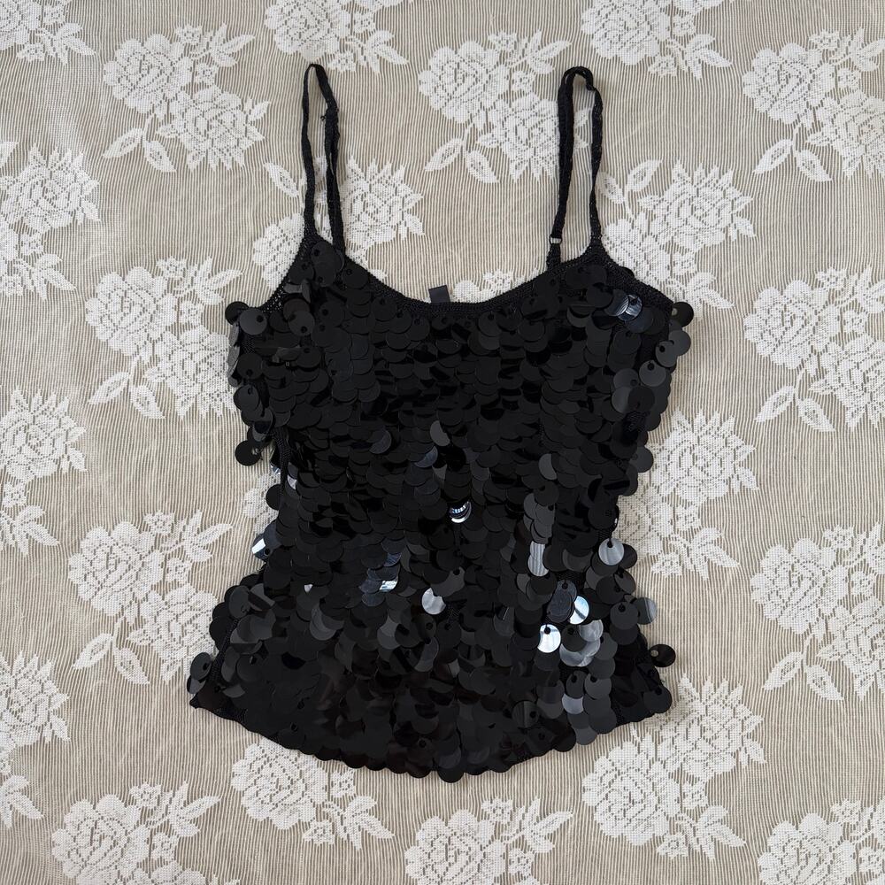 Vintage Y2K Bebe Black Sequin Cami Top Size S